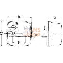 Feu de direction et de position 21W, carré, 12V, ambre/transparent, à boulonner, 84x84mm, Hella | HELLA Feu de direction et de p