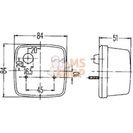 Feu de direction et de position 21W, carré, 12V, ambre/transparent, à boulonner, 84x84mm, Hella | HELLA Feu de direction et de p