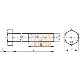 Boulon hexagonal pas fin partiellement fileté M12x1,25x45 10.9 zing | KRAMP Boulon hexagonal pas fin partiellement fileté M12x1,