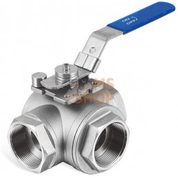 Vanne à boisseau sphérique 3 voies T 3/8" acier inoxydable | KRAMP Vanne à boisseau sphérique 3 voies T 3/8" acier inoxydable | 