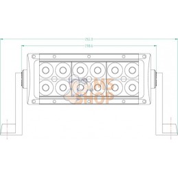Barre lumineuse LED, 36W, 3060lm, rectangulaire, 12/24V, blanc, 193x57mm, manchon d'extrémité de câble, Combo, 12 LED, Kramp | K