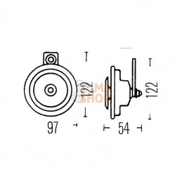 3AL002952877; HELLA; Klaxon, 72W, 24V, 335Hz; pièce detachée