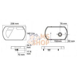 Feu arrière gauche multifonction à LED, 12 V, 236x140x24,3 mm, Baïonnette 6 broches, Kramp | KRAMP Feu arrière gauche multifonct