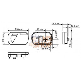 Feu arrière gauche multifonction à LED, SMART, 12 V, 236x140x24,3 mm, Baïonnette 6 broches, Kramp | KRAMP Feu arrière gauche mul