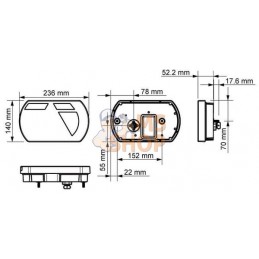 Feu arrière droit multifonction à LED, SMART, 12 V, 236x140x24,3 mm, Baïonnette 5 broches, Kramp | KRAMP Feu arrière droit multi