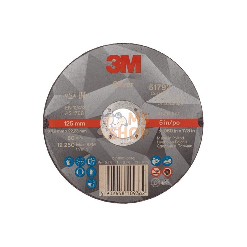 Disque à tronçonner T41 - 125x1,6x22,23mm | 3M Disque à tronçonner T41 - 125x1,6x22,23mm | 3MPR#505616 Disque à tronçonner T41 - 125x1,6x22,23mm | 3M Disque à tronçonner T41 - 125x1,6x22,23mm | 3MPR#505616