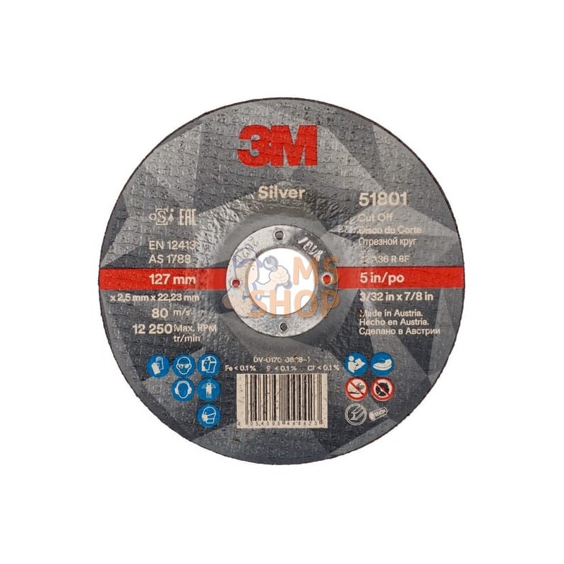 Disque à tronçonner 51801 T42 125x2,5x22,23 mm | 3M Disque à tronçonner 51801 T42 125x2,5x22,23 mm | 3MPR#505624 Disque à tronçonner 51801 T42 125x2,5x22,23 mm | 3M Disque à tronçonner 51801 T42 125x2,5x22,23 mm | 3MPR#505624
