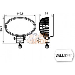 Phare de travail à LED, 1200 lm, ovale, 12-24 V, claire, 65 x 120 mm, 8 LED, ValueFit Hella | HELLA VALUEFIT Phare de travail à 