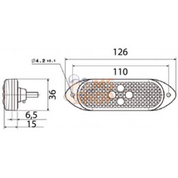 Feu de gabarit LED, ovale, 24V, ambre, à boulonner, 126x36x15mm, Vignal | VIGNAL Feu de gabarit LED, ovale, 24V, ambre, à boulon