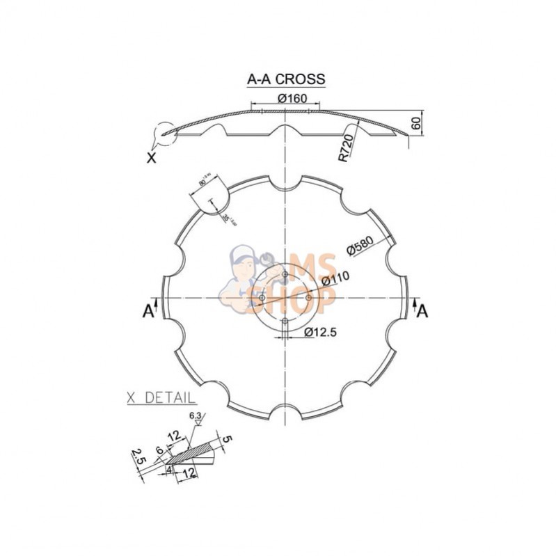 009771030251N; KRAMP; Disque crénelé 580x5,0; pièce detachée