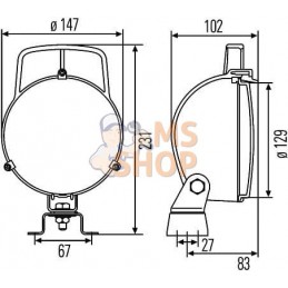 Phare de travail rond, 12V, transparent, à boulonner, Ø 147mm, Hella | UNBRANDED Phare de travail rond, 12V, transparent, à boul