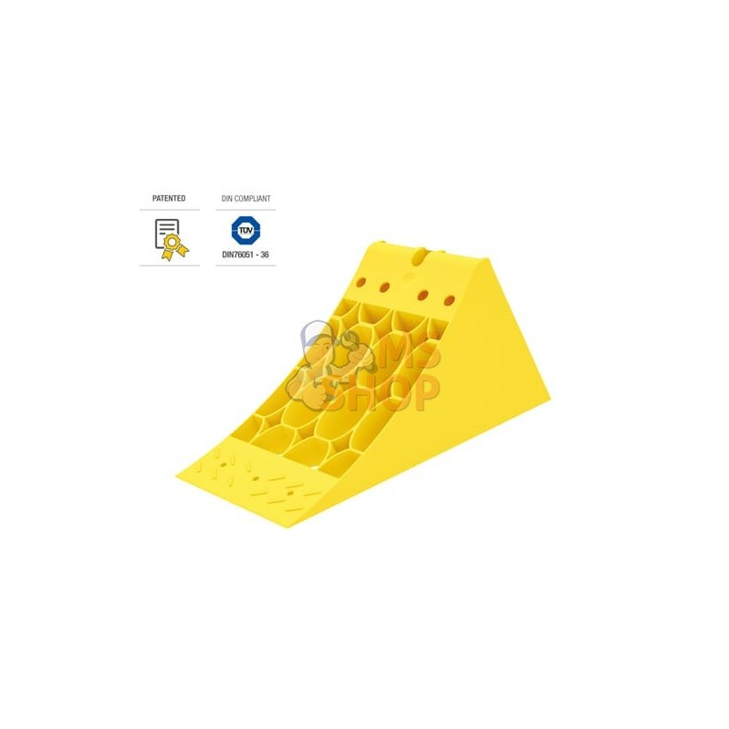 Cale de roue Crowny® 36, jaune, homologuée, thermoplastique | LOKHEN Cale de roue Crowny® 36, jaune, homologuée, thermoplastique