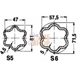 Tube profilé étoile S6 Ø ext. : 71,5x57,5x5 mm L : 1,4 m Walterscheid | WALTERSCHEID Tube profilé étoile S6 Ø ext. : 71,5x57,5x5