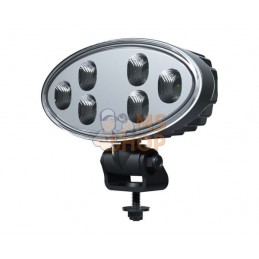 Phare de travail LED, 32W, 3500lm, ovale, 12/24V, blanc, boulonné, tête pivotante, 180x126x72mm,Deutsch 2 broches, Flood, 6 LED,