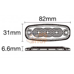 Feu de signalement LED, rectangulaire, 10/30V, bleu, 82x30x9mm, 3 LED's, Kramp | KRAMP Feu de signalement LED, rectangulaire, 10