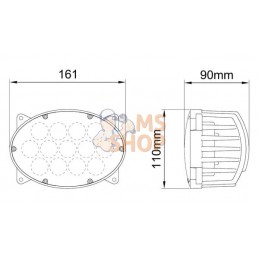 Phare de travail LED, 65 W, 5200 lm, ovale, 10/30 V, 161x110*90 mm, faisceau large, 13 LED, H4, faisceau haut/bas, Kramp | KRAMP