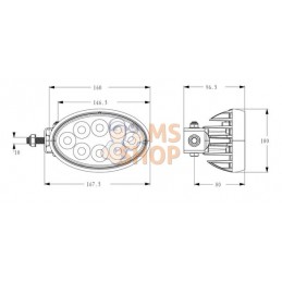 Lampe de travail LED, 56 W, 5320 lm, ovale, blanc, 10/30 V, 160x100x74 mm, prise Deutsch, Wide flood, 8 LED Kramp | KRAMP Lampe 