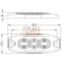 Feu d'avertissement et clignotant LED, rectangulaire, 10/30V, blanc, 82x30x9mm, 3 LED's, Kramp | KRAMP Feu d'avertissement et cl