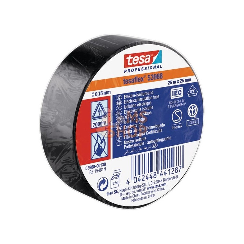 Ruban d'isolation électrique en PVC souple, noir, 25m x 25mm TesaFLEX® | TESA Ruban d'isolation électrique en PVC souple, noir, 