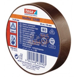 Ruban isolant électrique en PVC souple, brun, 20m x 19mm TesaFLEX® | TESA Ruban isolant électrique en PVC souple, brun, 20m x 19