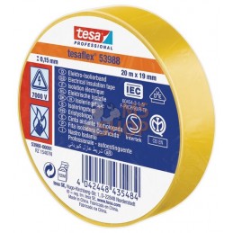Ruban isolant électrique en PVC souple, jaune, 20m x 19mm TesaFLEX® | TESA Ruban isolant électrique en PVC souple, jaune, 20m x 
