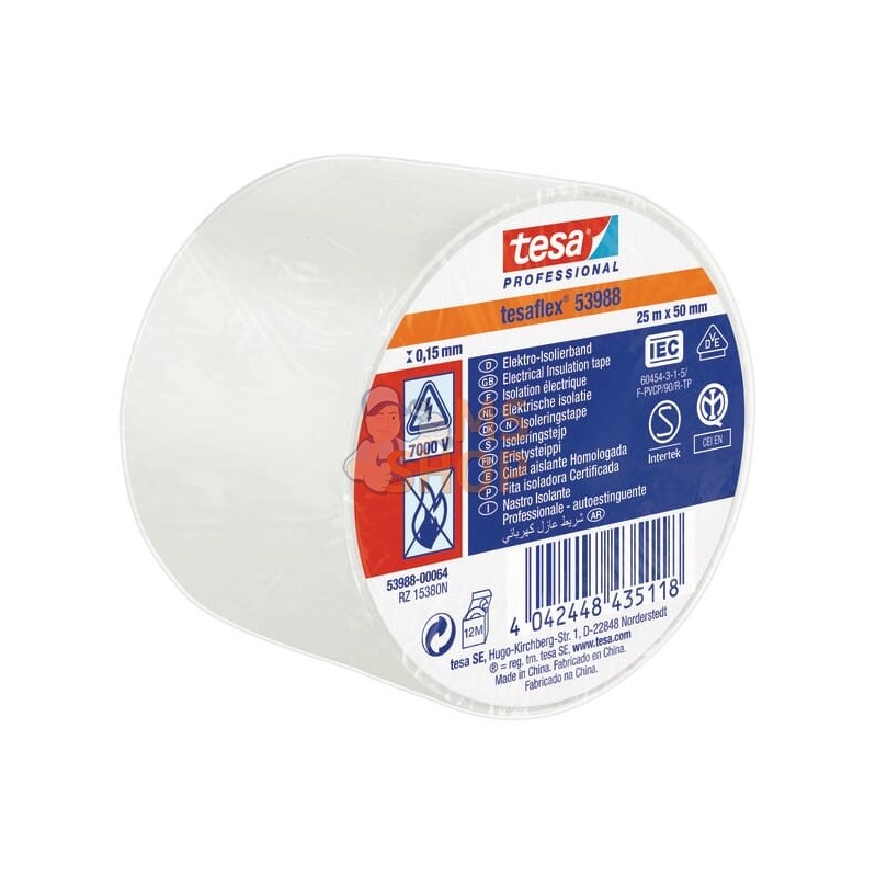 Ruban d'isolation électrique en PVC souple, blanc, 25m x 50mm TesaFLEX® | TESA Ruban d'isolation électrique en PVC souple, blanc