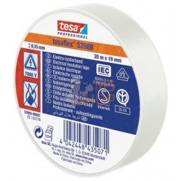 Ruban isolant électrique en PVC souple, blanc, 20m x 19mm TesaFLEX® | TESA Ruban isolant électrique en PVC souple, blanc, 20m x 