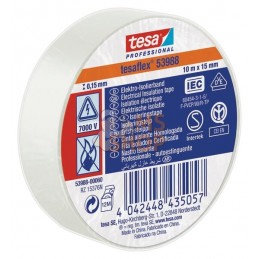 Ruban d'isolation électrique en PVC souple, blanc, 10m x 15mm TesaFLEX® | TESA Ruban d'isolation électrique en PVC souple, blanc