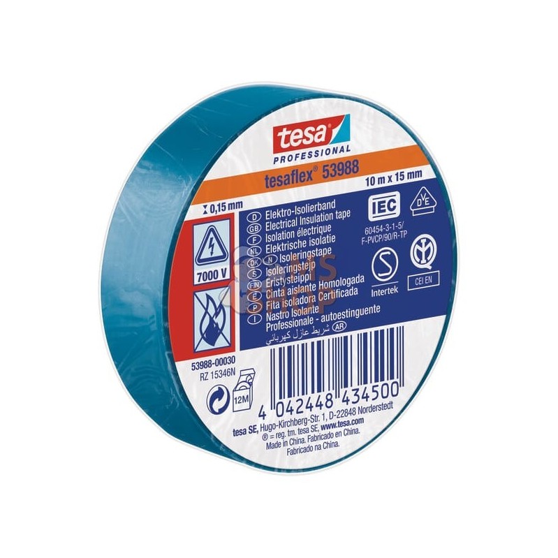 Ruban d'isolation électrique en PVC souple, bleu, 10m x 15mm TesaFLEX® | TESA Ruban d'isolation électrique en PVC souple, bleu, 