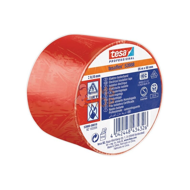 Ruban d'isolation électrique en PVC souple, rouge, 25m x 50mm TesaFLEX® | TESA Ruban d'isolation électrique en PVC souple, rouge
