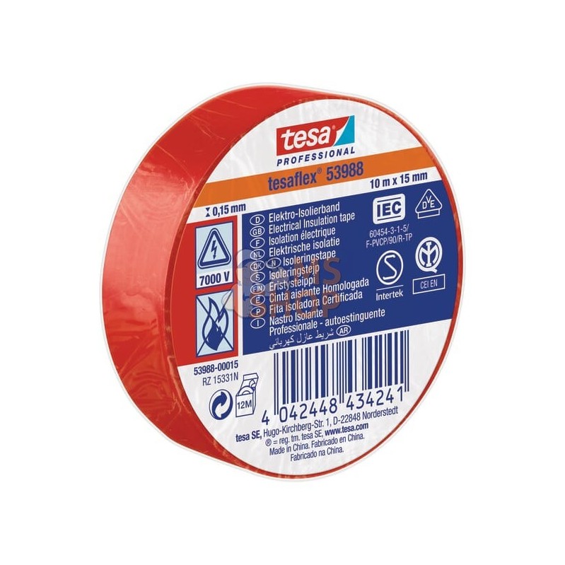 Ruban d'isolation électrique en PVC souple, rouge, 10m x 15mm TesaFLEX® | TESA Ruban d'isolation électrique en PVC souple, rouge