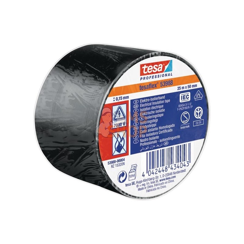 Ruban d'isolation électrique en PVC souple, noir, 25m x 50mm TesaFLEX® | TESA Ruban d'isolation électrique en PVC souple, noir, 