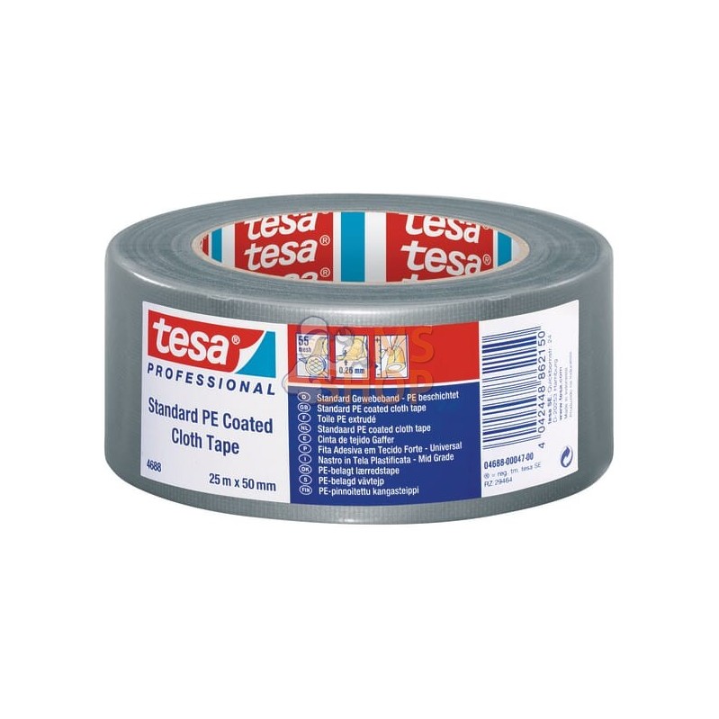 Ruban, tissu, enduit de PE standard, gris, 25m x 50mm, TesaBAND® | TESA Ruban, tissu, enduit de PE standard, gris, 25m x 50mm, T
