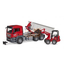 Camion avec conteneur Roll-Off et chargeur compact Schäffer 2630 MAN TGS | BRUDER Camion avec conteneur Roll-Off et chargeur com