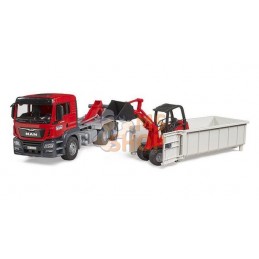 Camion avec conteneur Roll-Off et chargeur compact Schäffer 2630 MAN TGS | BRUDER Camion avec conteneur Roll-Off et chargeur com