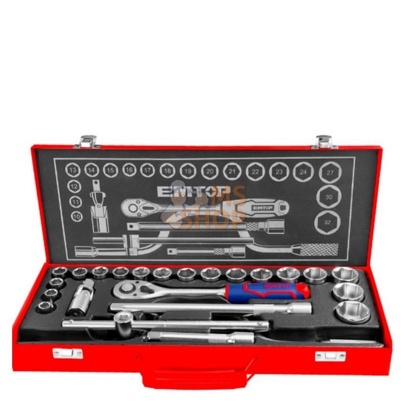 ÉTUI CLÉS 24 PIÈCES 1/2" Cr-V | EMTOP - EMT-ESKT12243