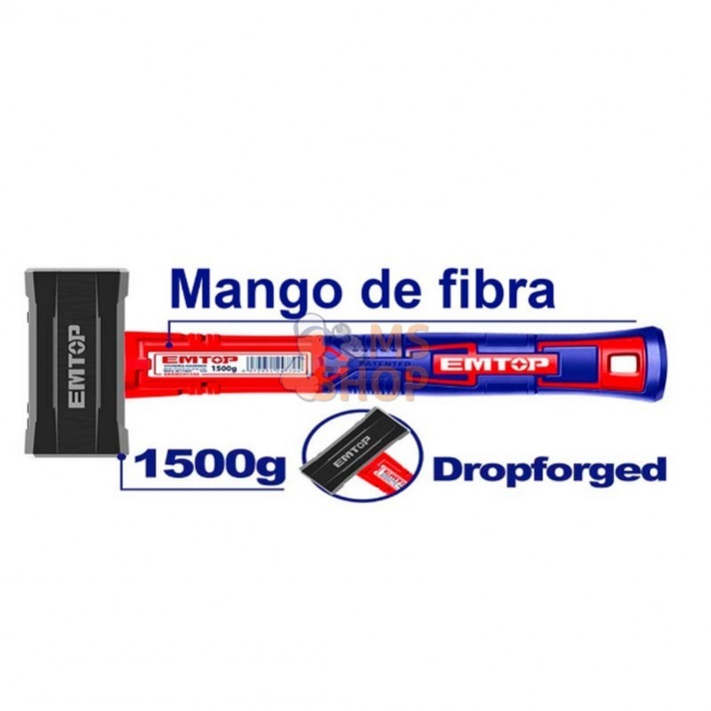 Marteau de chantier – masse 1500 g (manche en fibre – forgé) |  EMTOP -EHAMSH1500