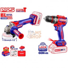 Kit VISSEUSE + meuleuse d'angle 115 mm 20 V AVEC batterieS & CHARGEUR | EMTOP ECKL20273E