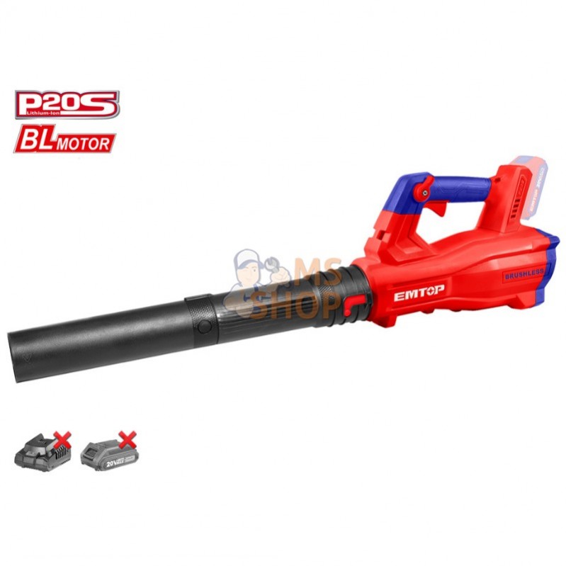 SOUFFLEUR À BATTERIE 20V - P20S BRUSHLESS (BATTERIE ET CHARGEUR NON INCLUS) | EMTOP - ELAB20428