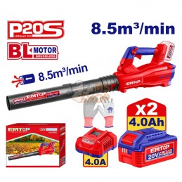 SOUFFLEUR À BATTERIE 20V - P20S BRUSHLESS (BATTERIE ET CHARGEUR NON INCLUS) | EMTOP - ELAB20428