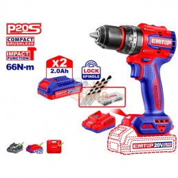 Perceuse à percussion sans fil 20 V 66 Nm (inclut 2 batteries, un chargeur et une mallette de transport) | EMTOP - ECIDL20668