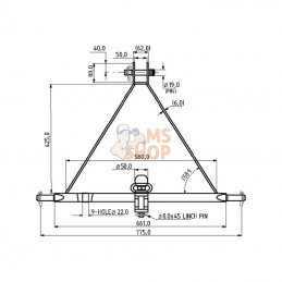 TL150881; KRAMP; Barre à trous et rotule 3 points Cat. 1; pièce detachée