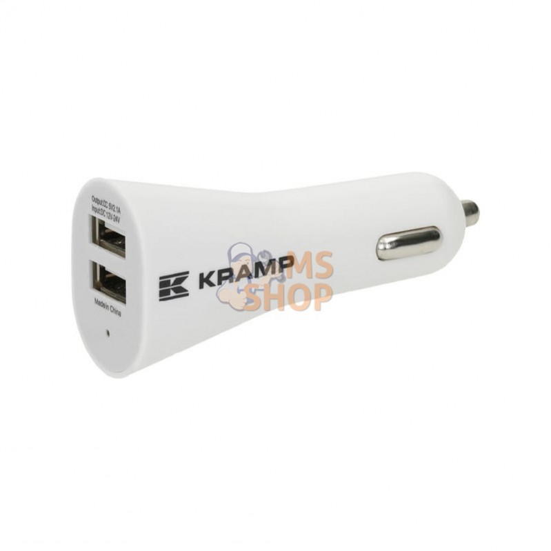 KRA00900019022; KRAMP; Adaptateur de voiture pôle double USB blanc; pièce detachée