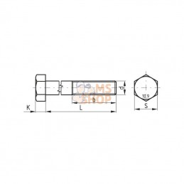 960201590109; KRAMP; Boulon hexagonal pas fin entièrement fileté M20x1,5x90 10.9 zing; pièce detachée