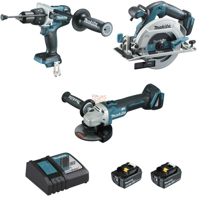 Ensemble de 3 machines 18 V Li-Ion 5 Ah  (DHP481 + DGA506 + DHS680) | MAKITA Ensemble de 3 machines 18 V Li-Ion 5 Ah  (DHP481 + 