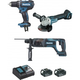 Ensemble de 3 machines 18 V Li-Ion 4 Ah  (DDF482 + DGA504 + DHR241) | MAKITA Ensemble de 3 machines 18 V Li-Ion 4 Ah  (DDF482 + 