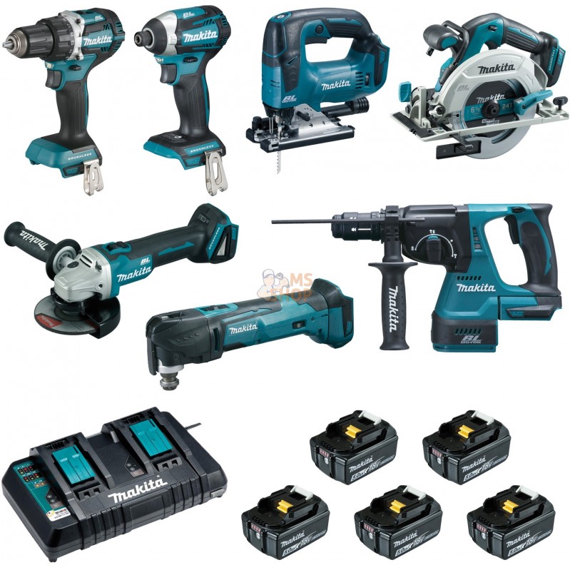 Ensemble de 7 machines Batterie 18 V LXT  (DDF484 + DTD154 + DGA506 + DHS680 + DHR243 + DTM51 + DJV1 | MAKITA Ensemble de 7 mach