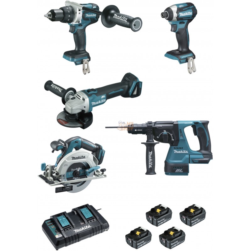 Ensemble de 5 machines 18 V Li-Ion 5 Ah  (DTD154 + DGA506 + DHR243 + DHS680 + DHP481) | MAKITA Ensemble de 5 machines 18 V Li-Io