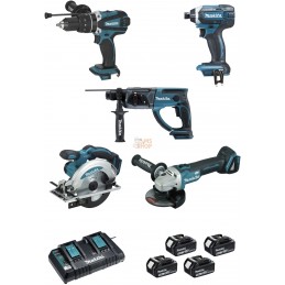 Ensemble de 5 machines 18 V Li-Ion 5 Ah  (DHP458 + DTD152 + DGA504 + DHR202 + DSS610) | MAKITA Ensemble de 5 machines 18 V Li-Io