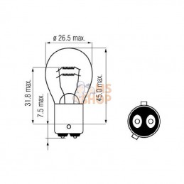B1257; KRAMP; Ampoule 12V 21/4W BAZ15d; pièce detachée